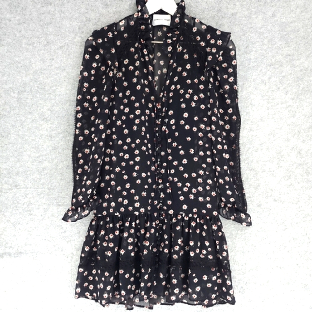 Kooples x Sport Long Sleeve Mini Floral Black Dress